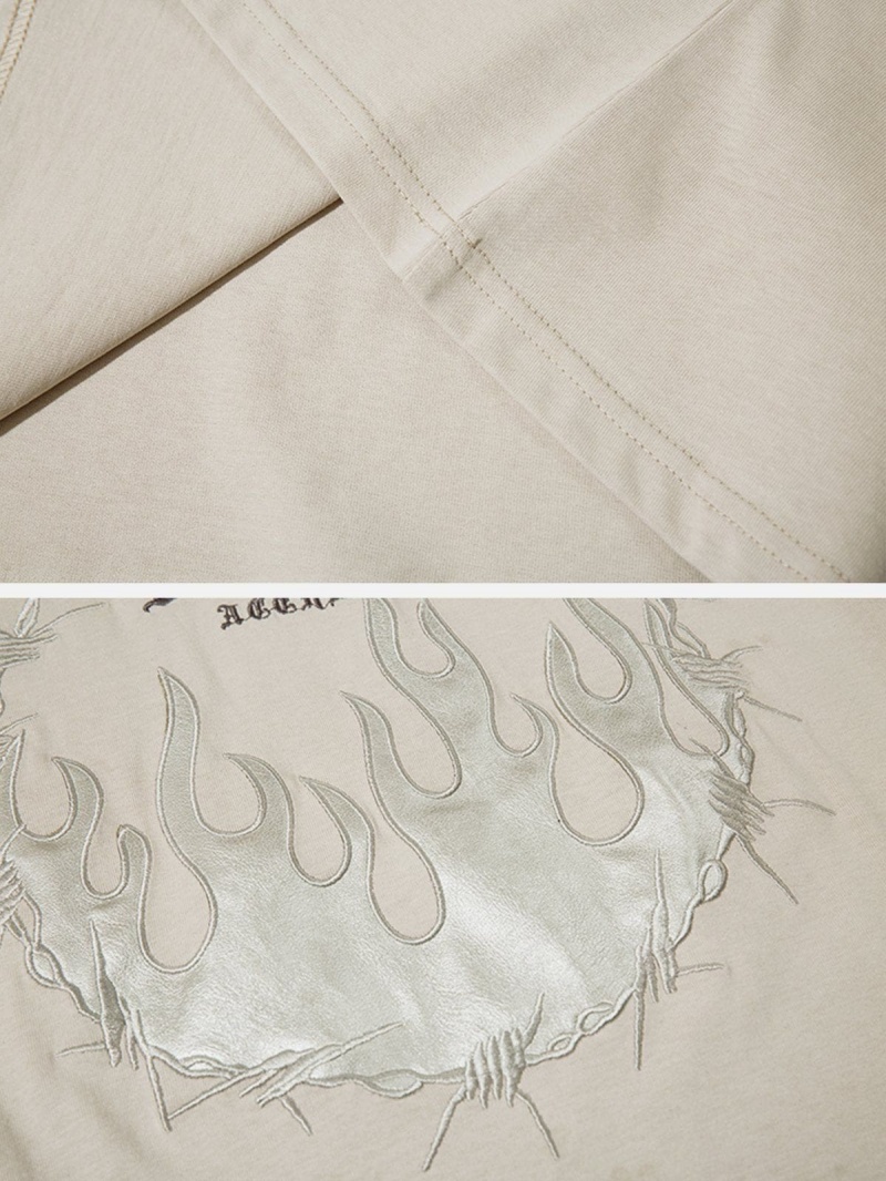 T Shirts Aelfric Eden Applique Embroidery Fire Element Tee Blanche | SCH-66085544